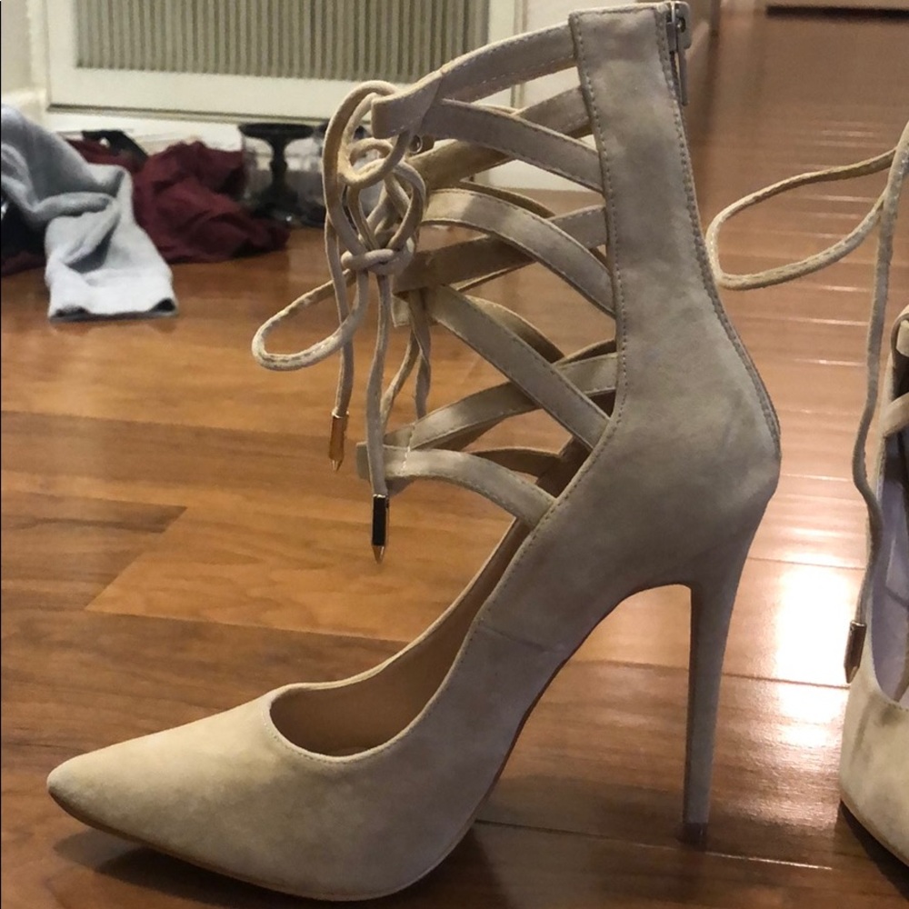Nude caged heels